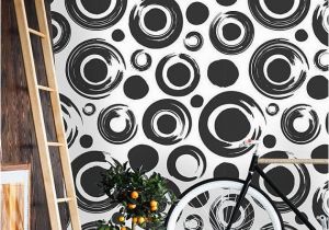 Painted Wall Mural Patterns Removable Wallpaper Mural Peel & Stick Circles Pattern Black