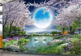 Painted Wall Murals Nature Custom Mural Wall Paper Moon Cherry Blossom Tree Nature Landscape