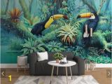 Painting A forest Wall Mural Tropical toucan Wallpaper Wall Mural Rainforest Leaves