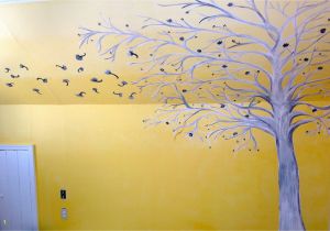 Painting A Tree Mural Ombre Yellow White and Grey Painted Bedroom Wall Mural