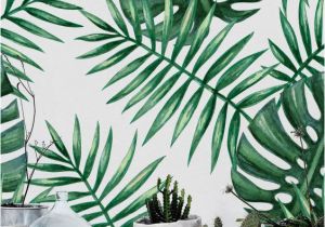 Palm Leaf Wall Mural Green Watercolor Monstera & Palm Leaf Removable Wallpaper by