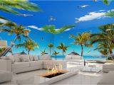Palm Tree Beach Wall Mural 3d Fiji island Beach Palm Tree Entire Living Room Wallpaper