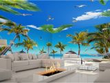 Palm Tree Beach Wall Mural 3d Fiji island Beach Palm Tree Entire Living Room Wallpaper