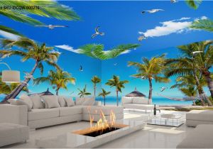 Palm Tree Beach Wall Mural 3d Fiji island Beach Palm Tree Entire Living Room Wallpaper