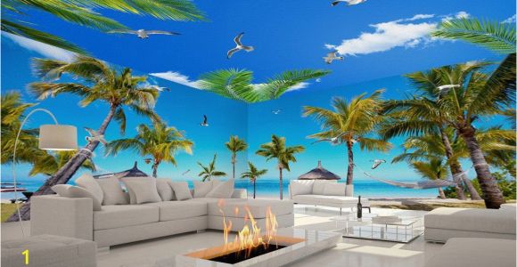 Palm Tree Beach Wall Mural 3d Fiji island Beach Palm Tree Entire Living Room Wallpaper