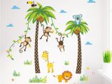 Palm Tree Mural Decal Cartoon Monkey Swing the Coconut Tree Wall Stickers for Kids