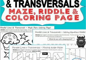 Parallel Lines and Transversals Angle Pairs Coloring Page Answers Mazes Riddles Coloring Pages
