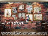 Paris Cafe Wall Mural 3d Wallpaper with Photo Frames Of London Paris and Route 66