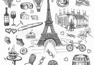 Paris Cafe Wall Mural Set Of Hand Drawn French Icons Paris Sketch Illustration