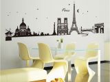 Paris Skyline Wall Mural Stickerskart Black City Skyline Paris Eiffel tower Silhouette Colour Border Design for Hall Wall Sticker 60×90 Cms