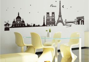 Paris Skyline Wall Mural Stickerskart Black City Skyline Paris Eiffel tower Silhouette Colour Border Design for Hall Wall Sticker 60×90 Cms