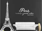Paris themed Wall Murals Eiffel tower Wall Decal with Audrey Hepburn Quote Paris is Always