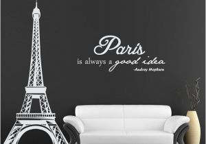 Paris themed Wall Murals Eiffel tower Wall Decal with Audrey Hepburn Quote Paris is Always