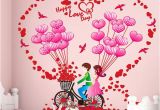 Party City Wall Murals Romantic Couples Home Decor Wall Stickers Room Decoration Bike Balloon Wall Sticker Decals Heart Flower Wall Mural for Valentine S Day Wallpaper Decal