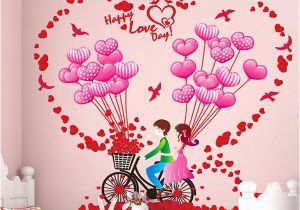 Party City Wall Murals Romantic Couples Home Decor Wall Stickers Room Decoration Bike Balloon Wall Sticker Decals Heart Flower Wall Mural for Valentine S Day Wallpaper Decal