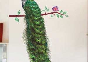Peacock Feather Wall Mural 3d Peacock Branch Feathers Wall Sticker for Living Room Free Shipping