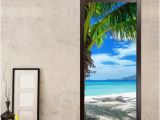 Peel and Stick Wall Murals Beach 3d Mural Blue Sky White Clouds Tropical Beach Self Adhesive