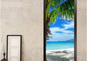 Peel and Stick Wall Murals Beach 3d Mural Blue Sky White Clouds Tropical Beach Self Adhesive