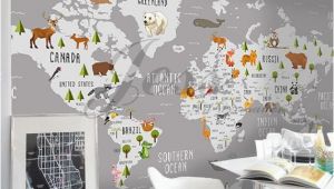 Peel and Stick Wall Murals Canada 3d Nursery Kids Room Animal World Map Removable Wallpaper