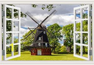 Peel and Stick Wall Murals Window Amazon Greathomeart Modern Window Scenes Windmill 3d