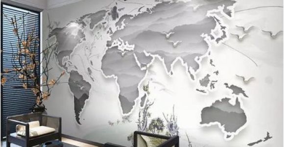 Peel and Stick World Map Wall Mural 3d Simple Metallic World Map Wallpaper Removable Self