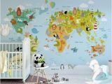 Peel and Stick World Map Wall Mural Fantastic Animal World Map Wallpaper Nursery Wall Mural Removable Kids Wall Paper Self Adhesive Geography Wall Decor for Children Bedroom