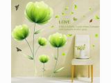 Peony Flower Mural Wall Art Wallpaper Alrens Diy Tm Green Flowers butterflies Diy Vinyl Wall Sticker Mural Removable Home Decoration sofa Tv Background Decor Living Room Bathroom