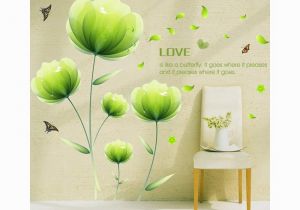 Peony Flower Mural Wall Art Wallpaper Alrens Diy Tm Green Flowers butterflies Diy Vinyl Wall Sticker Mural Removable Home Decoration sofa Tv Background Decor Living Room Bathroom