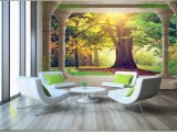 Photo Wall Mural Door Großhandel High End Benutzerdefinierte 3d Wand Wandbilder Tapete Schönheit Roman Spalte Holz sonnigen Landschaft 3d Hintergrund Wand Papier Wohnzimmer