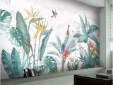 Photographic Wallpaper Murals Modern nordic Hand Painted Tropical Plants Flower Bird Leaf