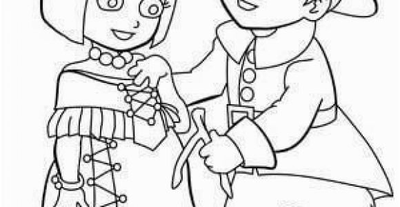 Pilgrim and Indian Coloring Pages Indian Girl and Pilgrim Boy Coloring Page