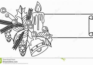 Pine Cone Coloring Page Contour Christmas Banner with Holly Berry Lighting Candle