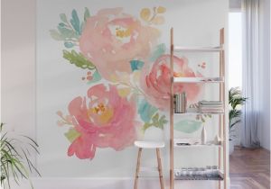 Pink Rose Wall Mural Watercolor Peonies Summer Bouquet Wall Mural by Junkydot