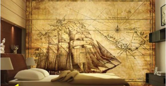 Pirate Map Wall Mural 3d Wall Mural Map Pirate Ship Treasure Map by Daculjashop On