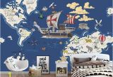 Pirate Map Wall Mural World Animal Treasure Map Nautical Wind Children S Room Background Wall Custom Mural Green Wallpaper Any Size Wallpapers High Resolution