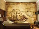 Pirate Ship Wall Mural 3d Wall Mural Map Pirate Ship Treasure Map by Daculjashop On