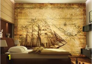 Pirate Ship Wall Mural 3d Wall Mural Map Pirate Ship Treasure Map by Daculjashop On