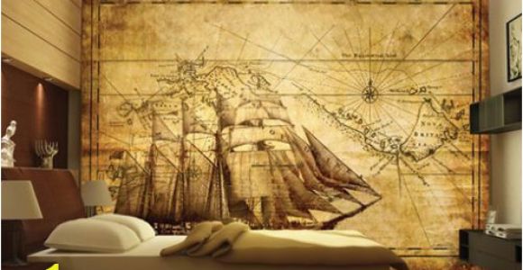 Pirate Ship Wall Mural 3d Wall Mural Map Pirate Ship Treasure Map by Daculjashop On