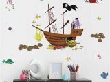 Pirate Ship Wall Mural Buckoo Ocean Animal Wall Decal Pirate Ship Wall Decal Nautical themed Party Decoration Nursery Baby Playroom Room Decor