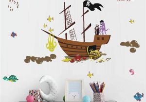 Pirate Treasure Map Wall Mural Buckoo Ocean Animal Wall Decal Pirate Ship Wall Decal Nautical themed Party Decoration Nursery Baby Playroom Room Decor