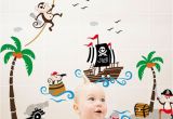 Pirate Wall Murals Uk Pirates Vinyl Wall Decal with Captain Jack Ship Coconut Tree Cloud Monkeys