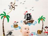 Pirate Wall Murals Uk Pirates Vinyl Wall Decal with Captain Jack Ship Coconut Tree Cloud Monkeys