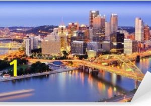 Pittsburgh Skyline Wall Mural City Skyline at Night Detroit Michigan Wall Mural • Pixers • We