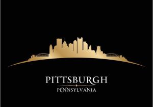 Pittsburgh Skyline Wall Mural Pittsburgh Pennsylvania City Skyline Silhouette Black Background