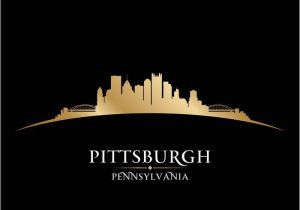 Pittsburgh Skyline Wall Mural Pittsburgh Pennsylvania City Skyline Silhouette Black Background