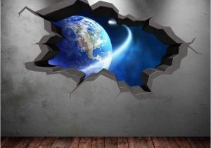 Planet Earth Wall Mural Earth with Shooting Meteorite3d Wall Sticker Decal Mural