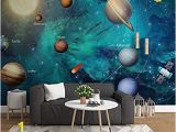 Planet Earth Wall Mural Fslucky Cartoon Universe Planet Room Kids 3d Wallpaper Boy