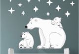 Polar Bear Wall Mural Hot Air Balloon Decal with Planes White Clouds and Stars