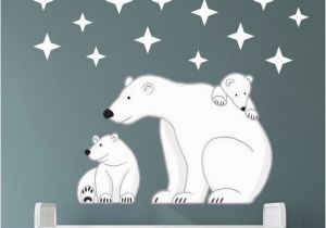 Polar Bear Wall Mural Hot Air Balloon Decal with Planes White Clouds and Stars