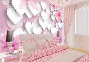 Princess Canopy Wall Mural 3d Romantic White Hearts Pink Background Design Wallpaper
